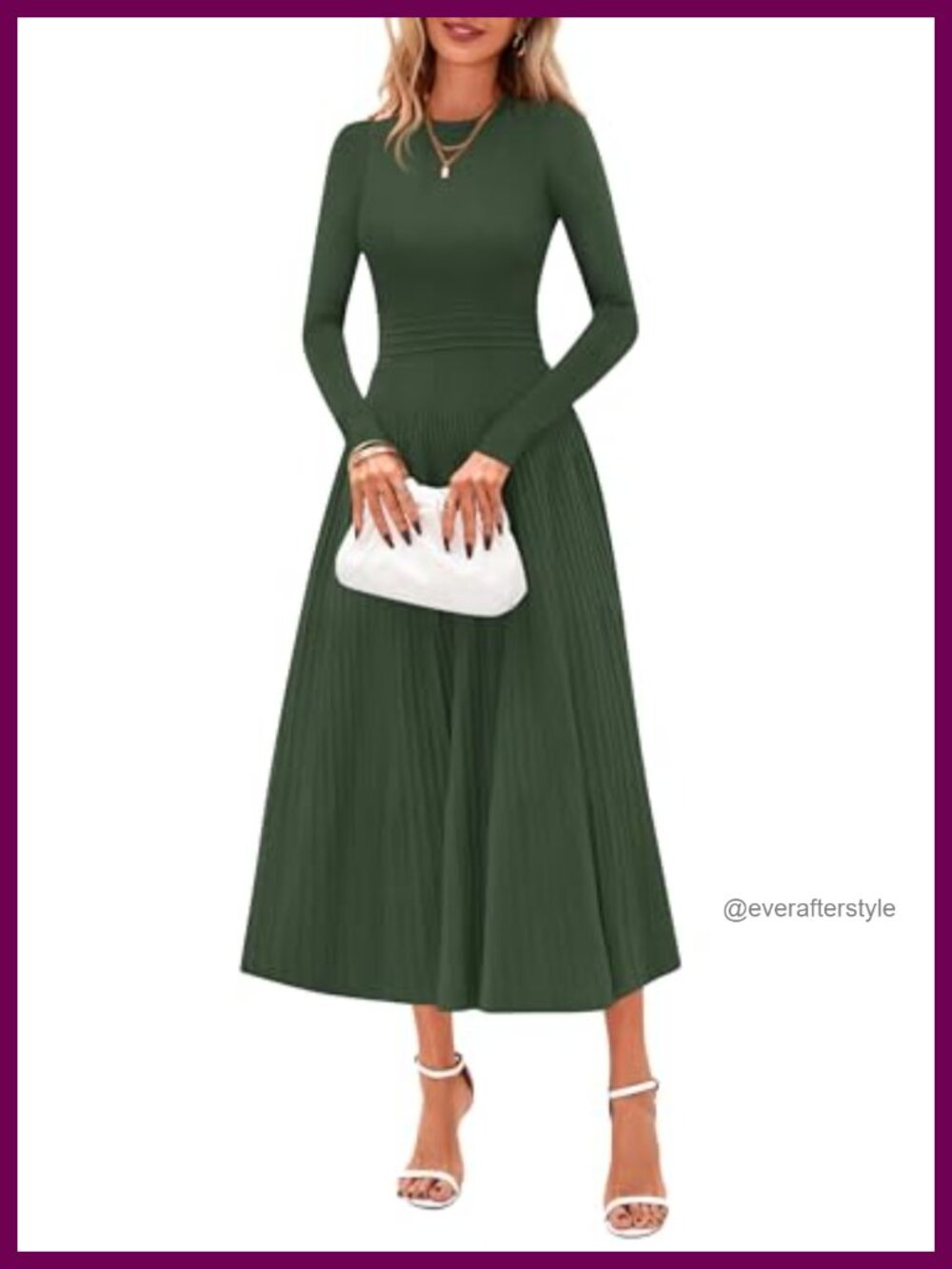 Women's Long Sleeve Knit Sweater Maxi Dress A-Line Crew Neck Midi